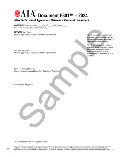 F301: Client and Consultant Agreement - Facilities Services