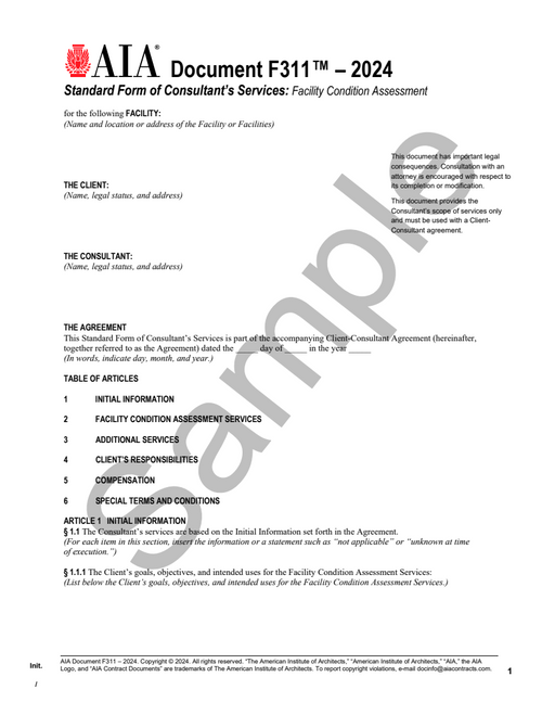 F311: Consultant's Services - Facility Condition Assessment