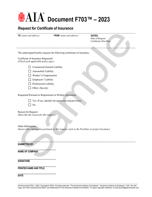 F703: Request for Certificate of Insurance - Maintenance