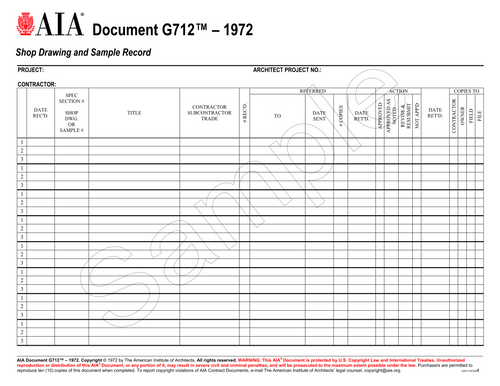 G712: Shop Drawing and Sample Record