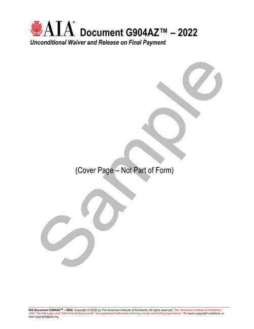G904AZ: Lien Waiver Form - Unconditional Waiver on Final Payment (Arizona Version)
