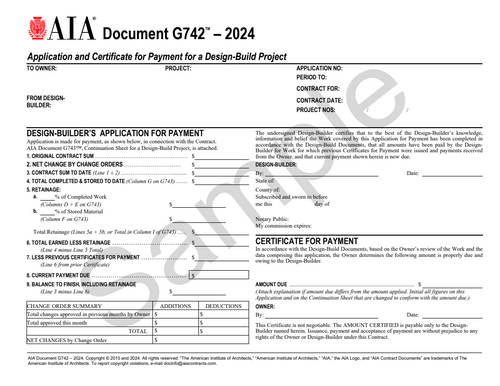 G742: Payment Application and Certificate - Design-Build