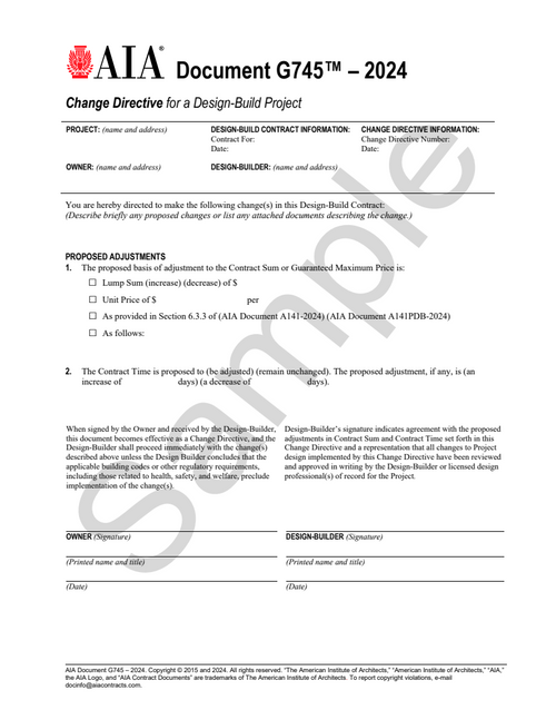 G745: Change Directive for Design-Build Projects
