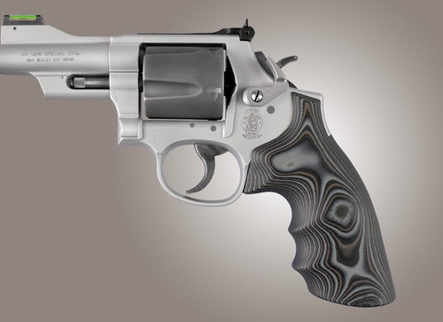 Hogue S&W K&L Frame Round Butt Conversion Finger Grooves Smooth G10 Grips - G-Mascus Black/Gray