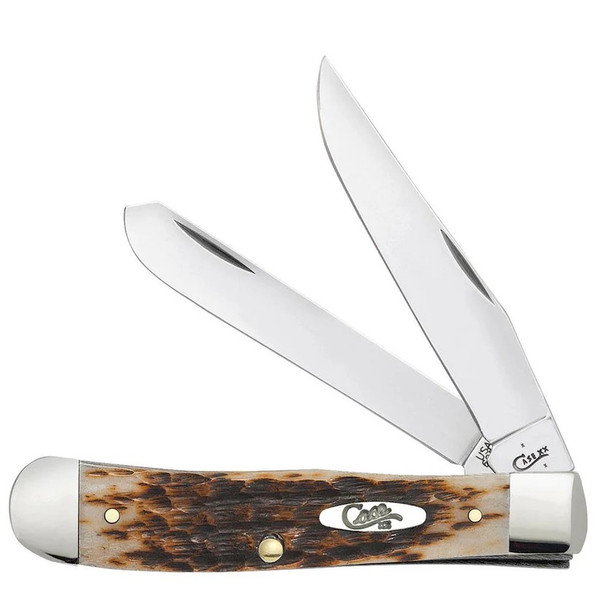 Case Amber Bone Peach Seed Jig Trapper Knife