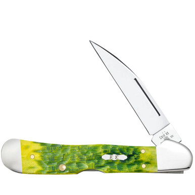 Pocket Case Peach Seed Jig Green Apple Bone CopperLock Pocket Knife