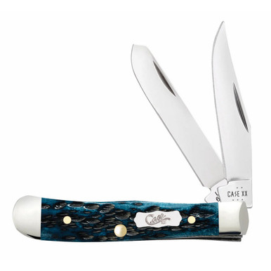 Case Peach Seed Mediterranean Blue Bone Tiny Trapper Knife - 2 Blades