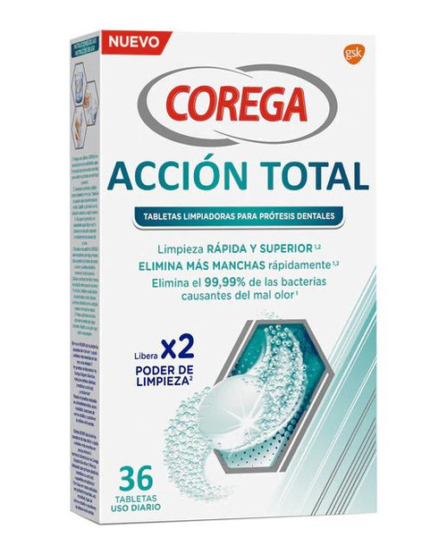36 tabletas limpiadoras aCCión total corega