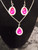 Fuchsia Pearl Halo Necklace and Earring Set