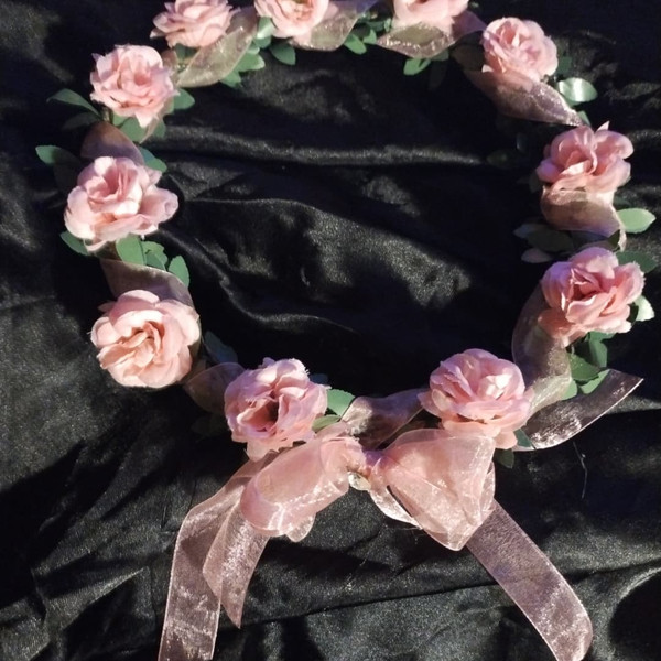 Enchanted Pink Rose Hair Wreath