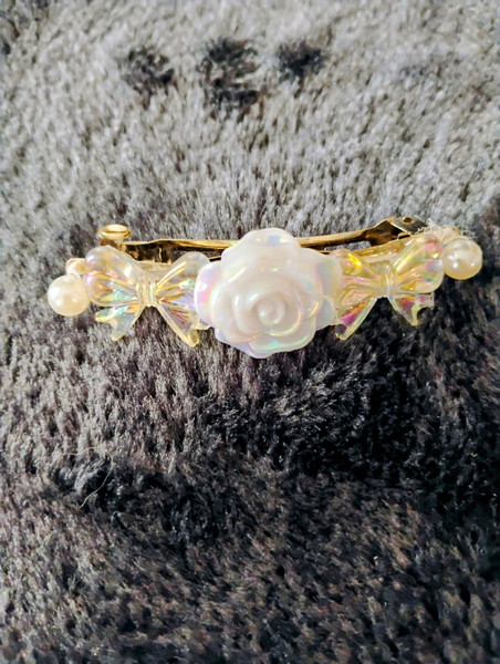 Pearl Rose & Bows Hair Barrette
