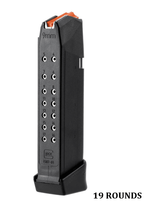 GLOCK G17, G34, G45, G47 19RD (+2 EXT) 9MM MAGAZINE ORANGE FOLLOWER OEM