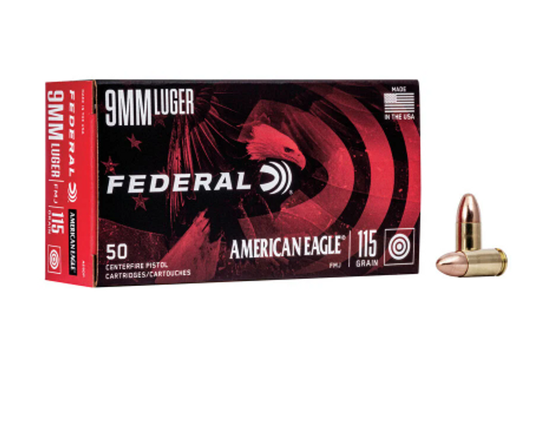 FEDERAL AMERICAL EAGLE 9MM FMJ 115GR AMMO (50CT/BOX)