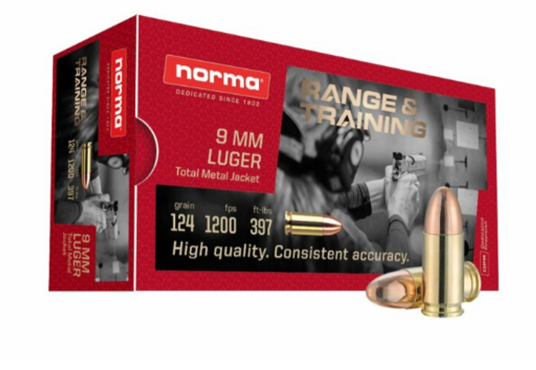 NORMA 9MM 124GR FMJ AMMO (50CT/BOX)