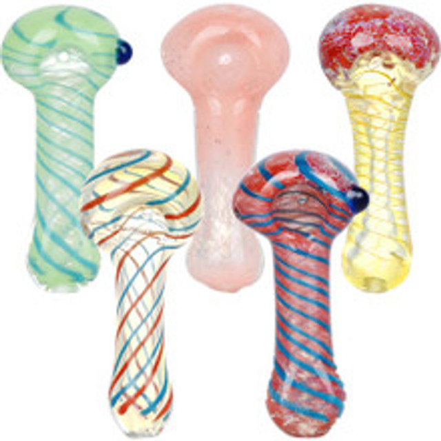 Classic Frit & Stripe Spoon Pipe | 3.5" | Assorted Designs - #3790