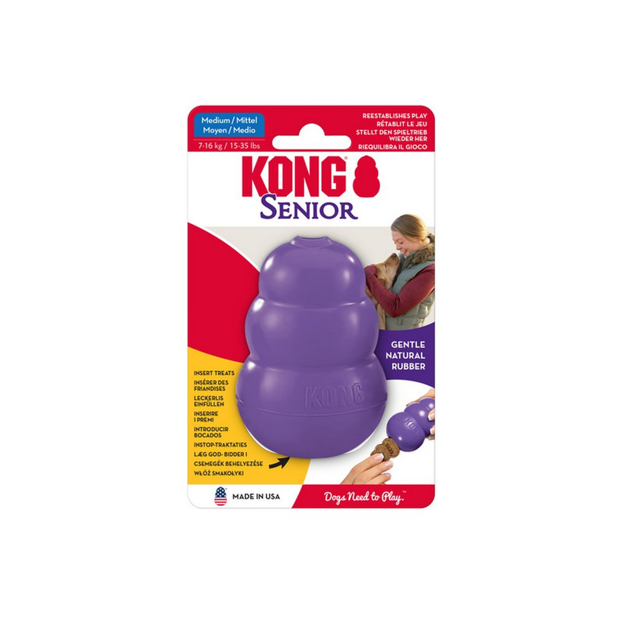 Kong Durable Natural Rubber Senior Dog Toy, Medium, Purple