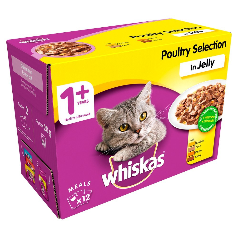 Whiskas 1+ Pouch Poultry Selection in Jelly 12 Pack Just for Pets