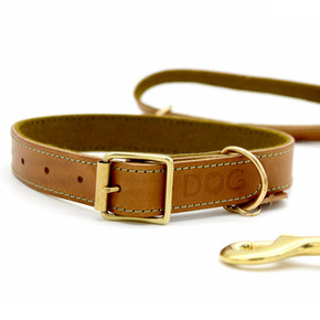 DOG Walnut & Moss Leather Collar