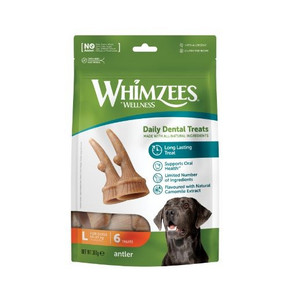 Whimzees Large Antlers Dental Chew Dog Treat Pack - 6pk