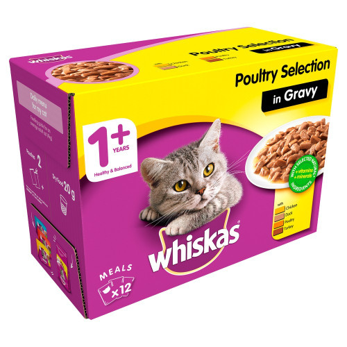 Whiskas 1+ Pouch Poultry Selection in Gravy 12 Pack