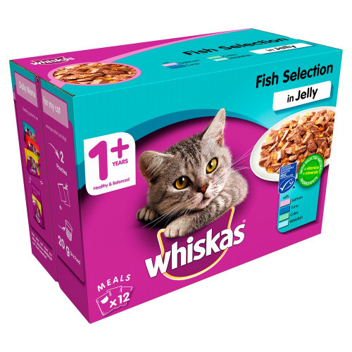 Whiskas 1+ Pouch Fish Selection in Jelly 12 Pack