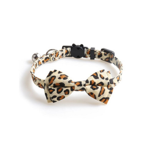ZACAL Cat Collar Bow Tie Beige Leopard Print