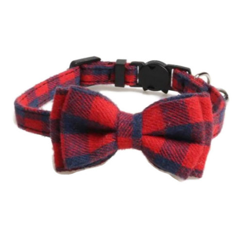 ZACAL Cat Collar Bow Tie Red & Navy Blue Chequered