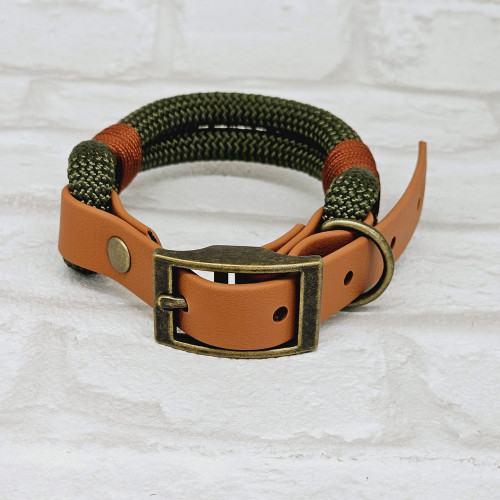 Trinkety Paws Biothane/Cord Collar Green/Light Brown