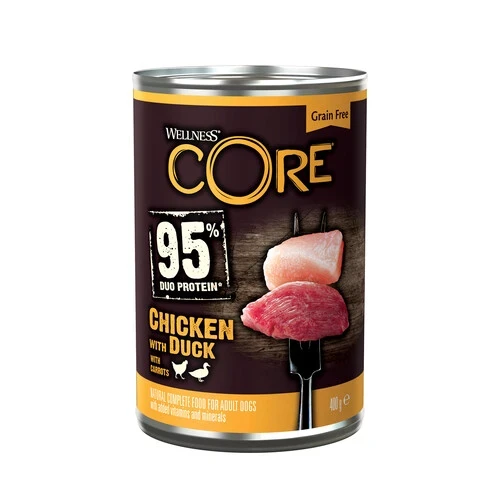 Wellness CORE 95% Chicken & Duck with Carrots Grain Free Wet Dog Food - 6 x 400g