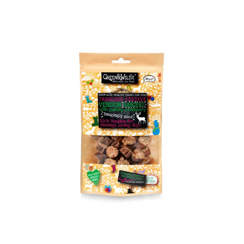 Green & Wilds Venison Bangers festive treats for dogs
