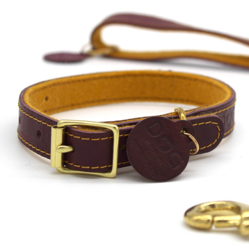 DOG Berry & Old Gold Leather Collar DOG Berry & Old Gold Leather Collar