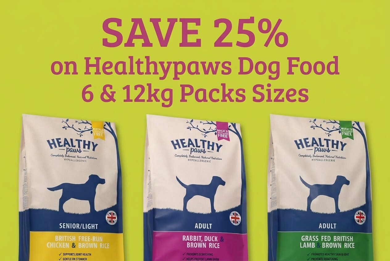 Save 25% on Healthypaws Dog Food 6 & 12kg Packs Sizes