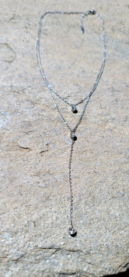 stainless steel double chain cz necklae