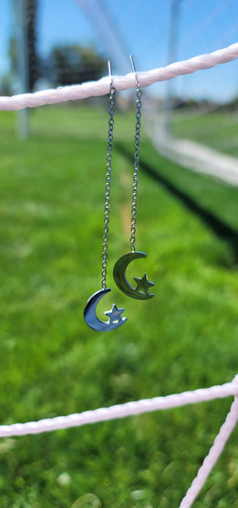 stainless steel moon and star threader earrings