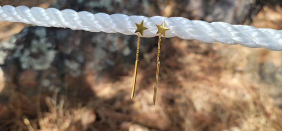 yellow gold star and chain earrings