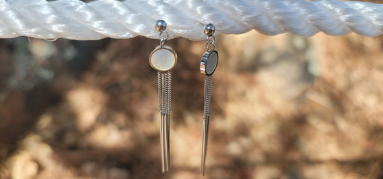 stainless steel tassel mother of pearl earrings