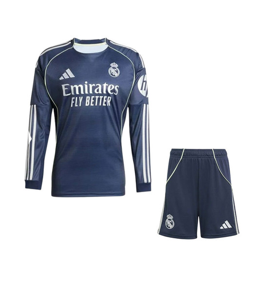 25/26 Real Madrid Long Sleeve Away Kids Kit with free name and number