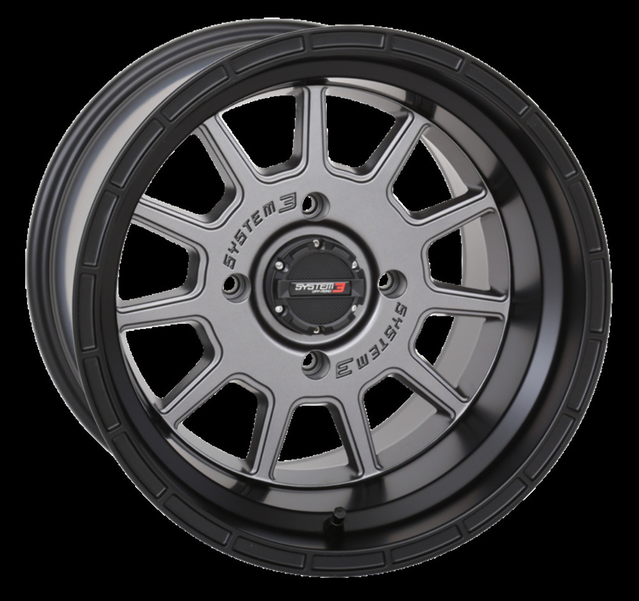 System 3 Off-Road ST-5 Aluminum Wheel 15x10 4/137 5+5 (-5mm) Matte Gun  Metal Grey/Black