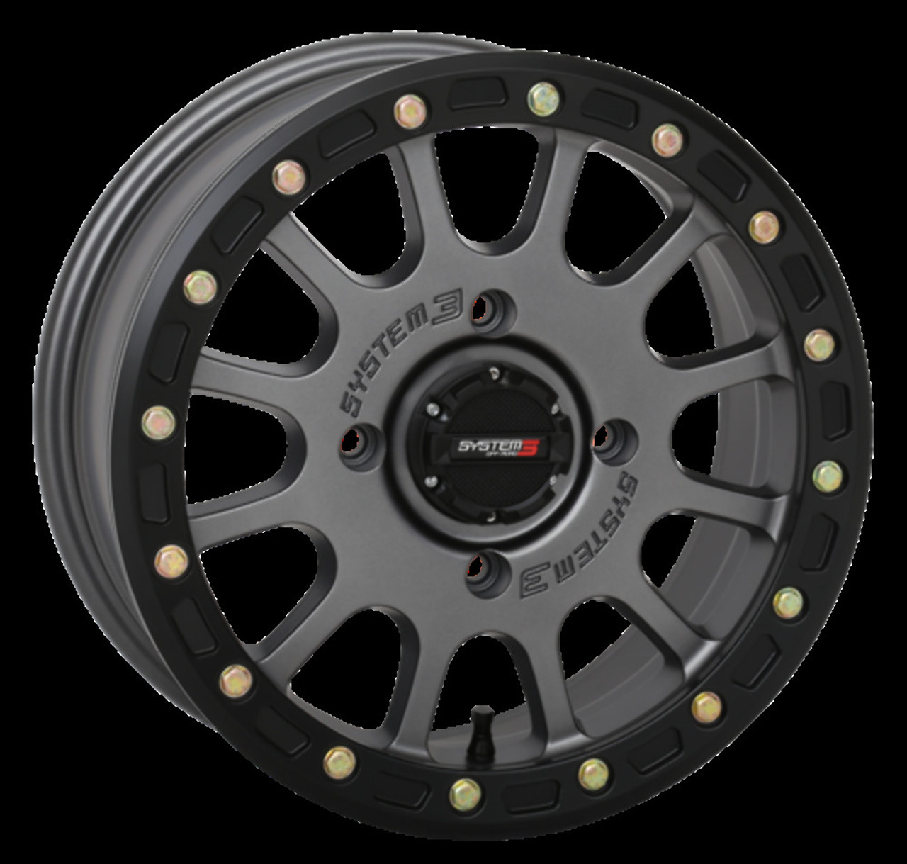 System 3 Off-Road SB-5 Beadlock Wheel 14x7 4/156 5+2 (+38mm) Matte Gun  Metal Grey/Black