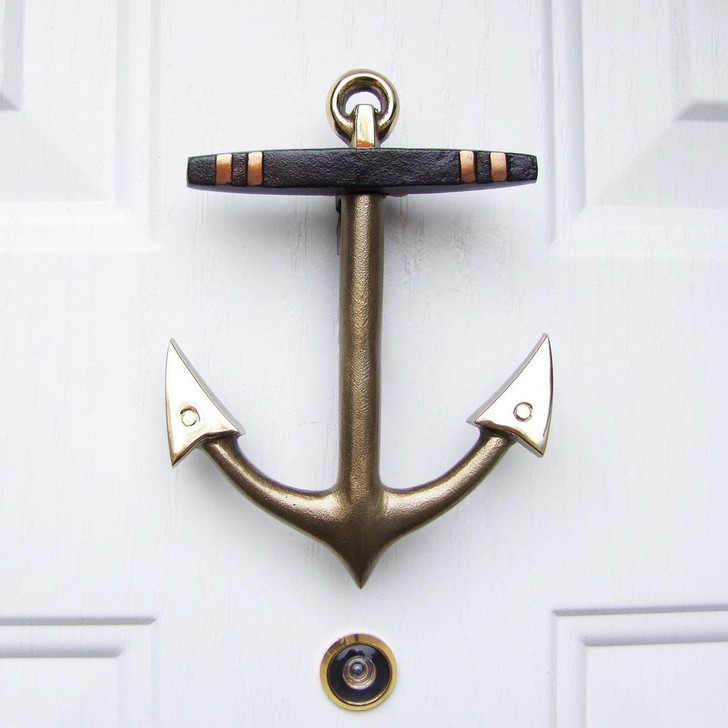 anchor door knocker brass on white door