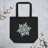 Black Tote Bag With Crystal Blue Snowflake