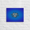 Blue Glass Rocks and Pewter Flower Petals on Canvas