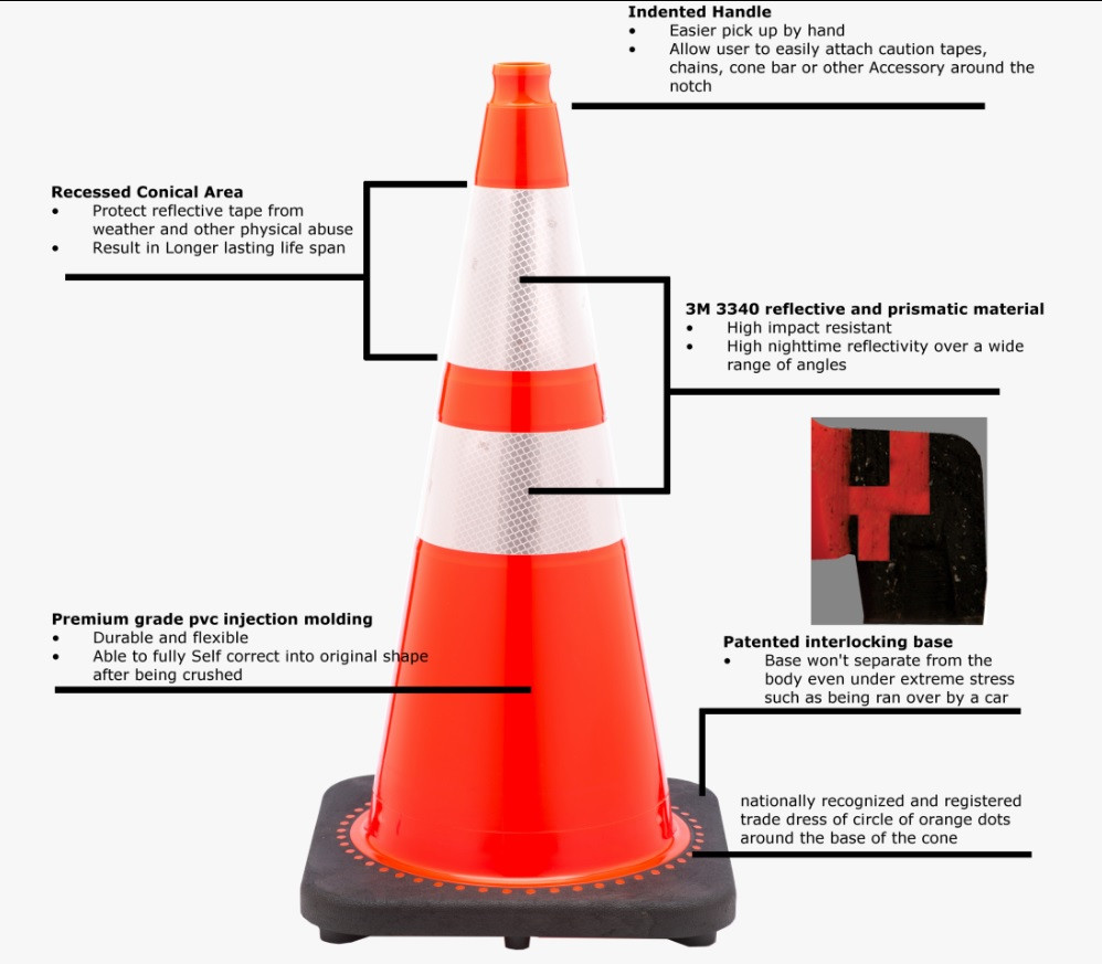 28 Inch Traffic Cones, 7 LB JBC PVC Safety Cones