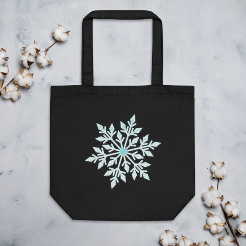 Black Tote Bag With Crystal Blue Snowflake Black Tote Bag With Crystal Blue Snowflake