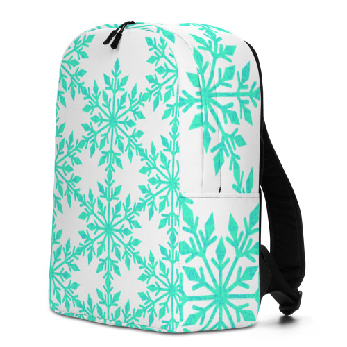 White Backpack with Sky Blue Snowflakes White Backpack with Sky Blue Snowflakes