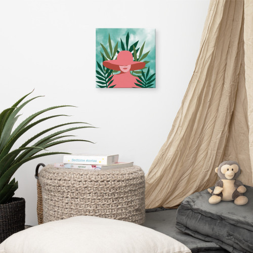 The Lady in Pink Wall Art on Sky Blue Canvas