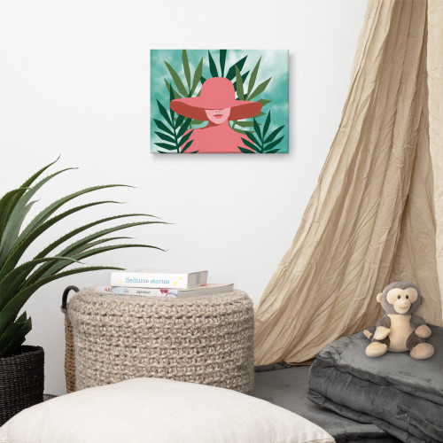 The Lady in Pink Wall Art on Sky Blue Canvas The Lady in Pink Wall Art on Sky Blue Canvas