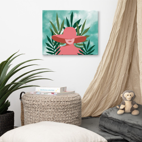 The Lady in Pink Wall Art on Sky Blue Canvas The Lady in Pink Wall Art on Sky Blue Canvas