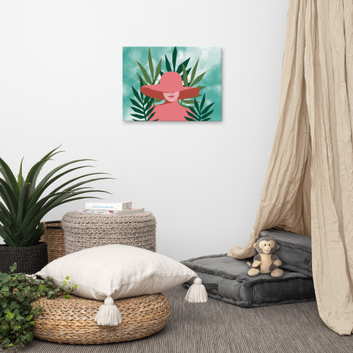 The Lady in Pink Wall Art on Sky Blue Canvas The Lady in Pink Wall Art on Sky Blue Canvas