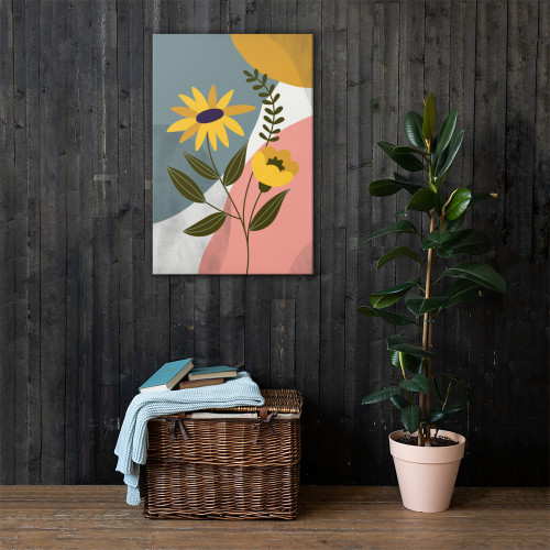 Yellow Daisy Wall Art with Colorful Abstract Circles